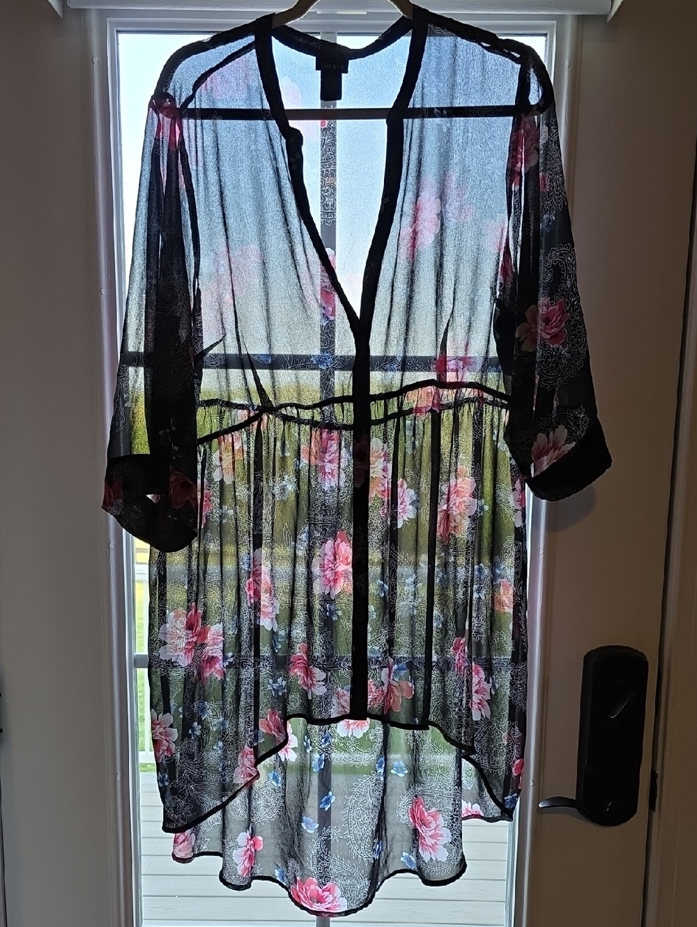 torrid Black Sheer Kimono with Pink Floral Detail